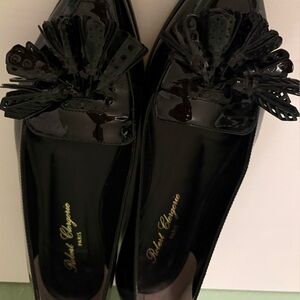 Women’s Robert Clergerie black patent leather loafer with small heel